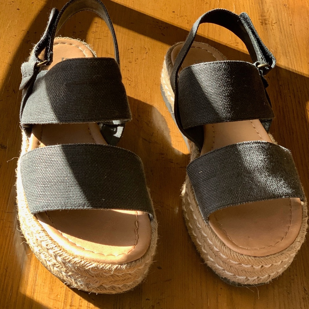 ANTHROPOLOGIE Silent D ALEC Black 39 8.5 Interweave Platform Espadrille Sandal